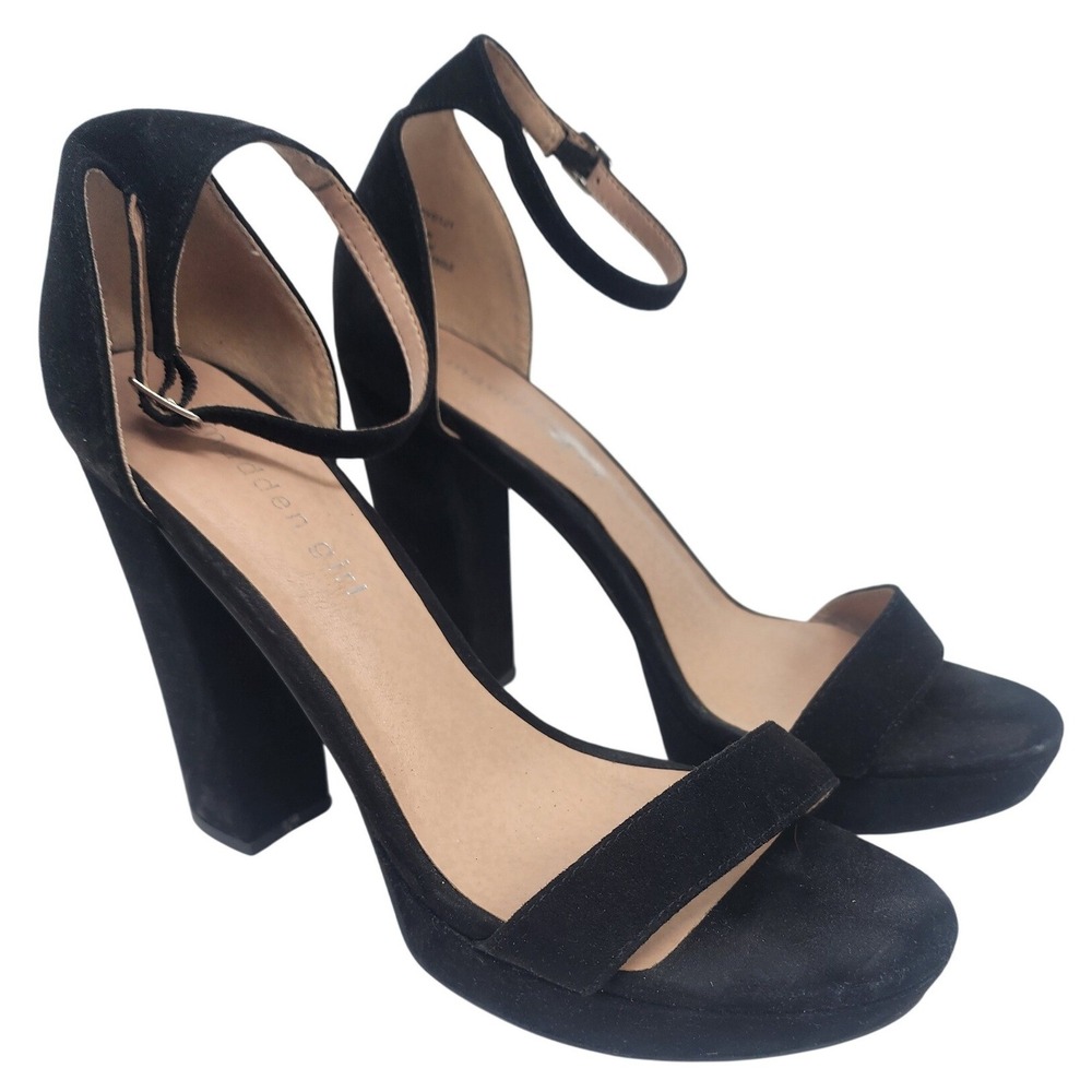 Madden Girl Suzy Black Faux Suede Platform Block Heel Sandals Womens 8.5